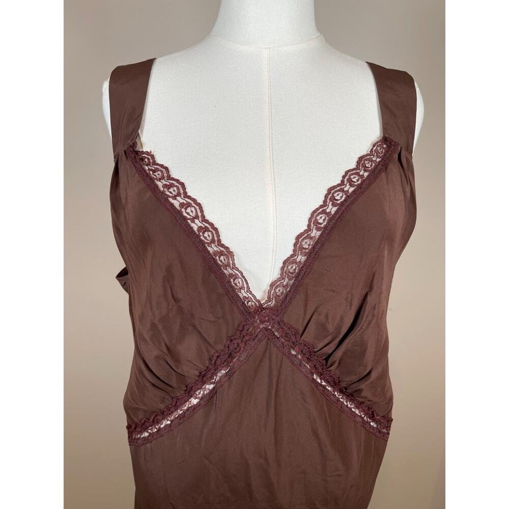 REFORMATION Provence Lace Trim Silk Cafe Brown Slip Maxi Dress Size 3X - Picture 5 of 9
